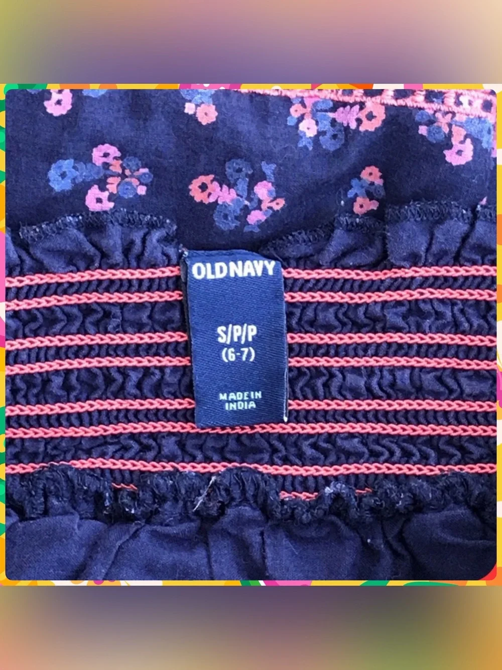 Girls OLD NAVY Navy Blue and Pink Floral Smocked Waist Cotton Skirt Size S Kids